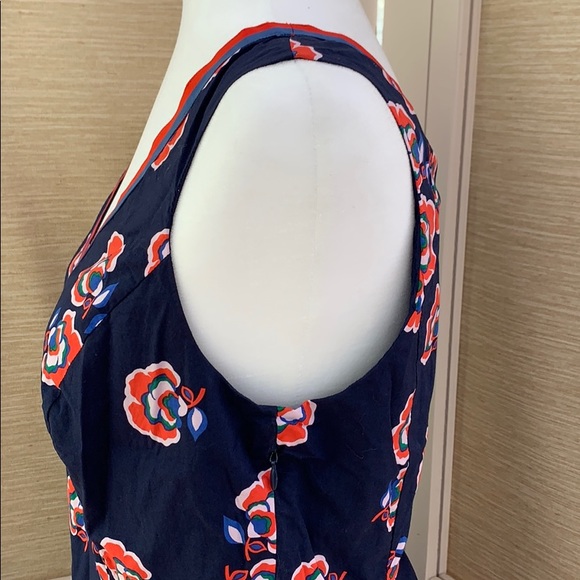 Boden Midi-Dress, Navy Orange Floral Pattern Dress, Sleeveless Business Casual - Picture 10 of 16